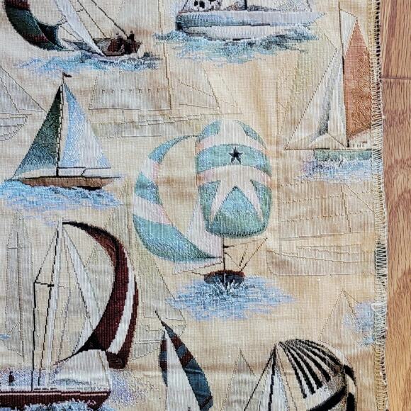 VTG 27x27 Tapestry Fabric Sample LaCrosse Furniture Co NAUTICAL Landscape - Picture 3 of 4